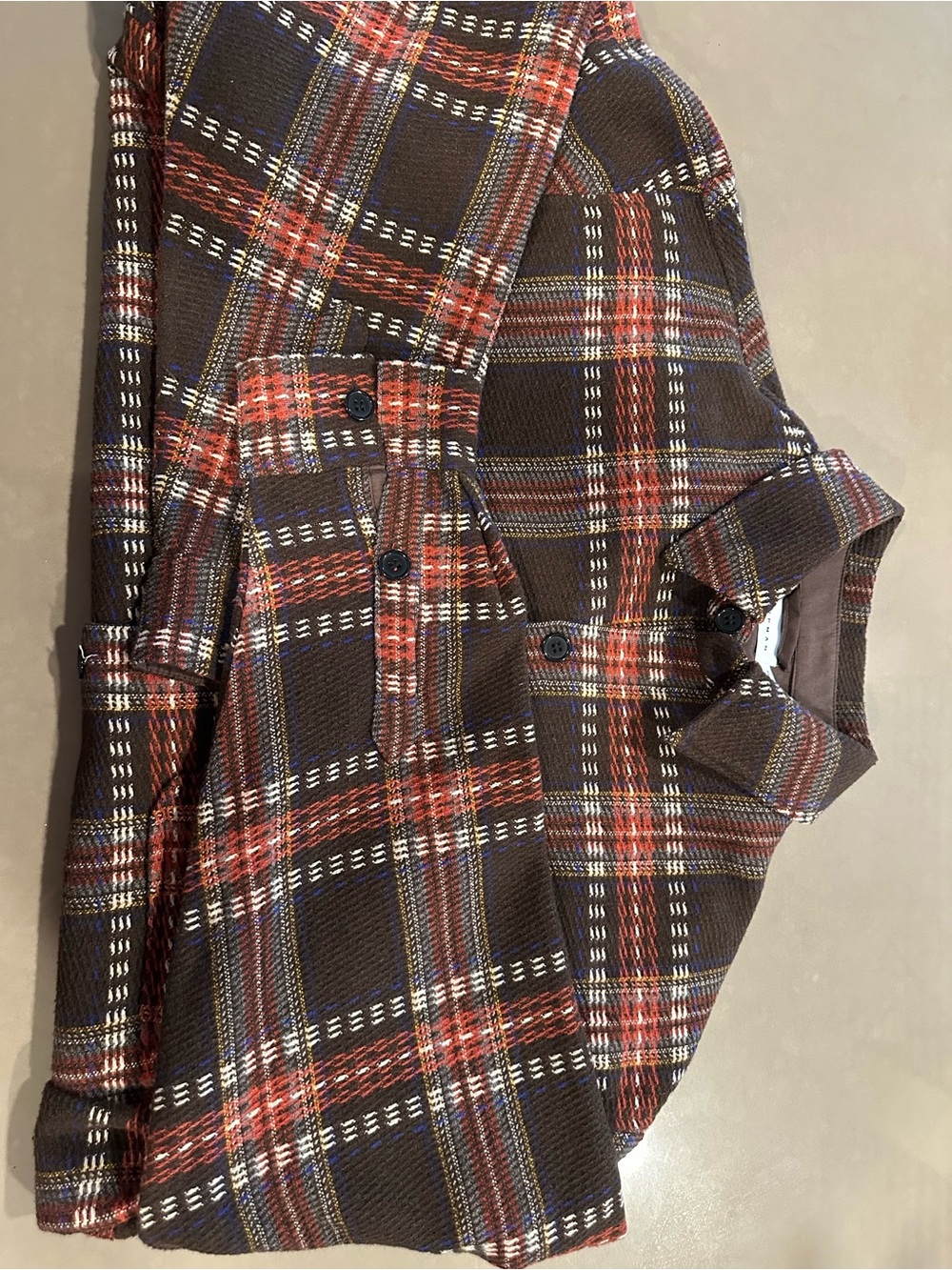Topman Brown Plaid Button-Down Shirt Jacket with Rust and Cream Accents - Picture 4 of 5